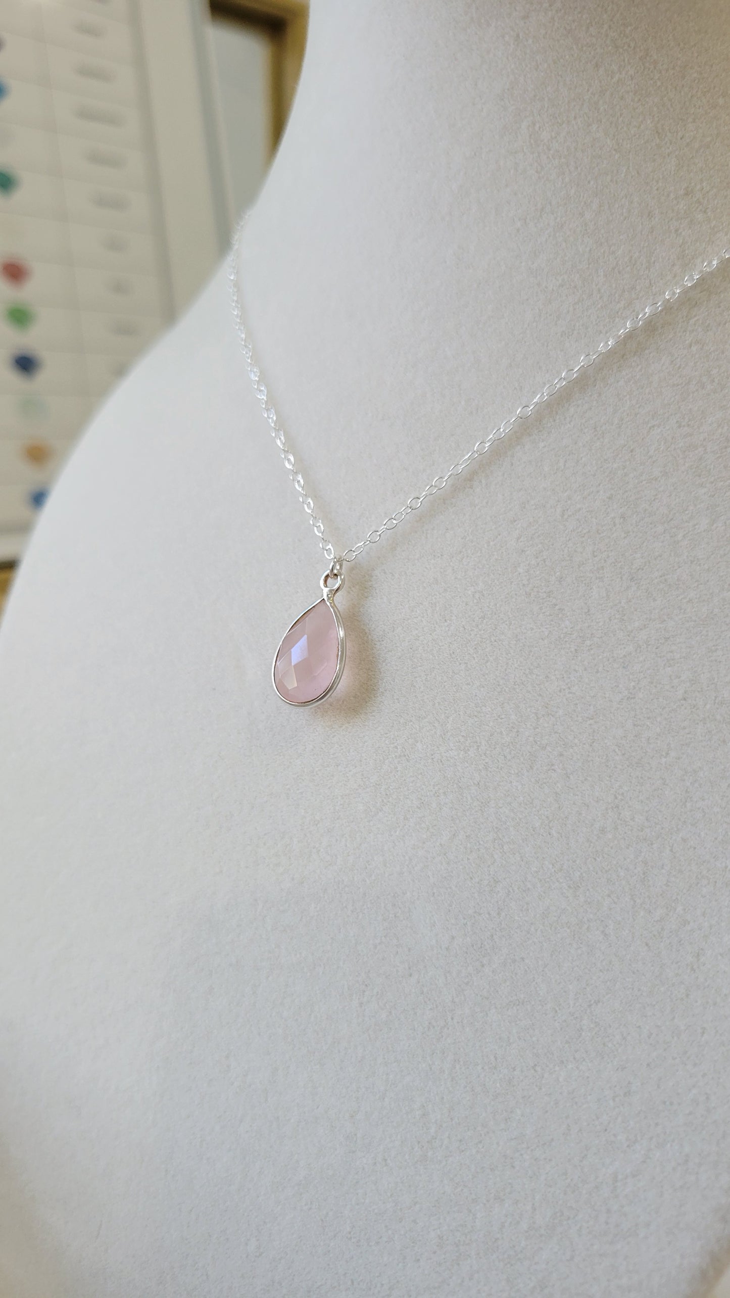 Pink Rose Quartz Necklace Sterling Silver