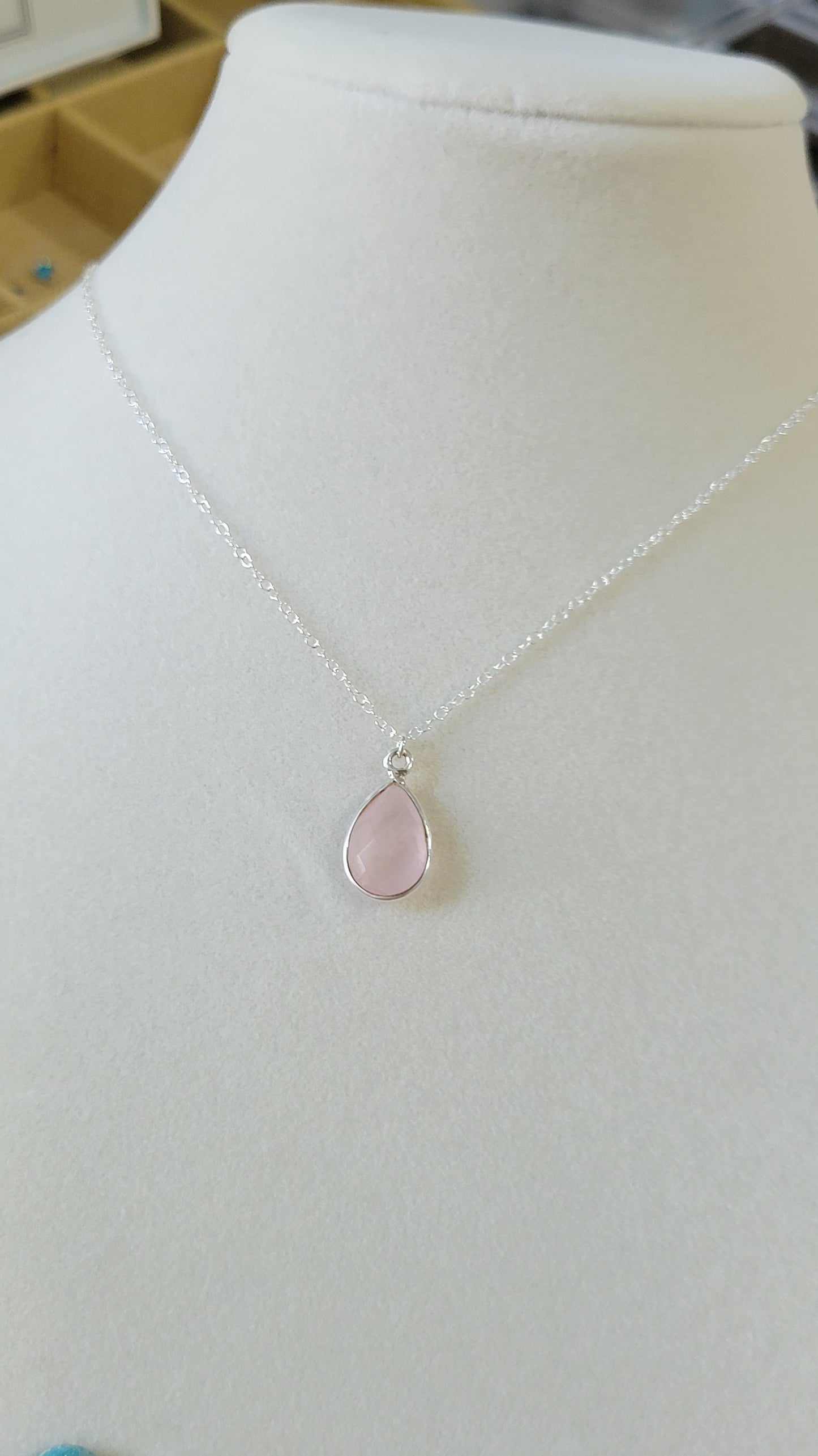 Pink Rose Quartz Necklace Sterling Silver